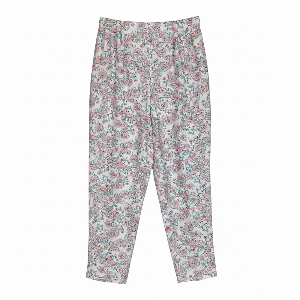 Vintage Floral Pants White High Waist Tapered Leg Women’s‎ 10 US Susan Bristol